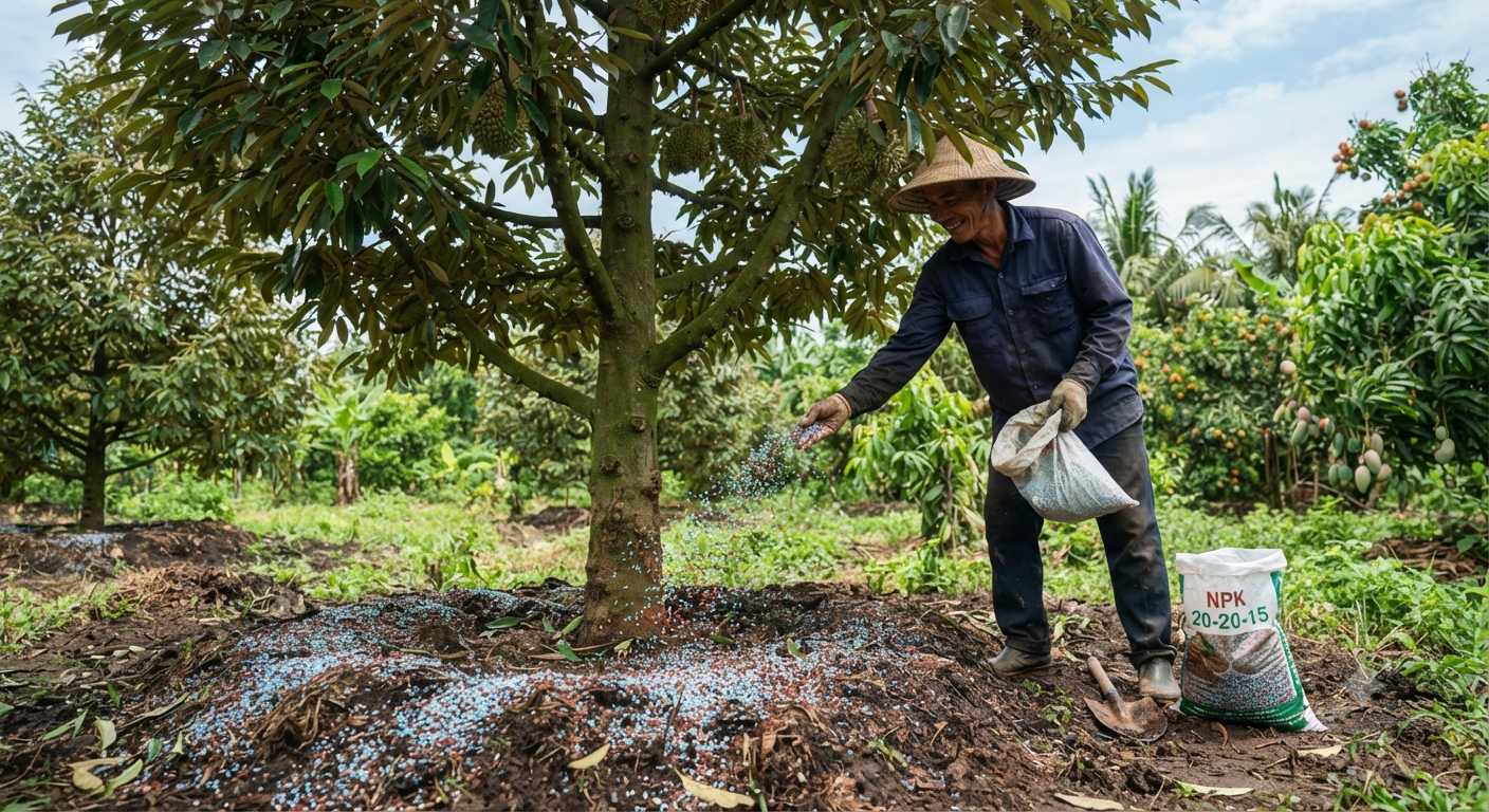 Ứng dụng phân bón NPK 20-20-15 cho cây sầu riêng và cây ăn trái