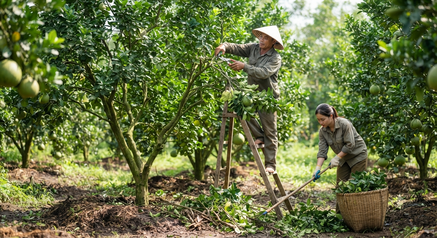 Cắt tỉa cành tạo tán và vệ sinh vườn cây